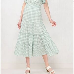 LC Lauren Conrad Light Green Gingham Maxi Skirt